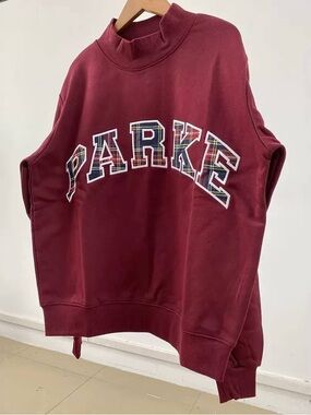 Burgundy Pullover Sweater with Plaid Lettering